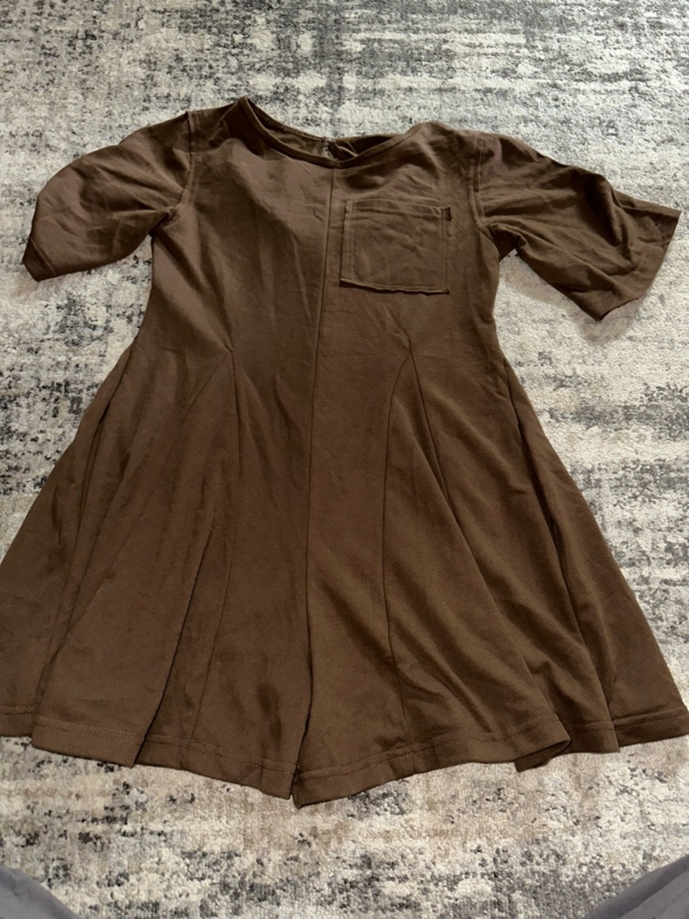 Women’s Brown Short-Sleeve Romper with Front Pocket